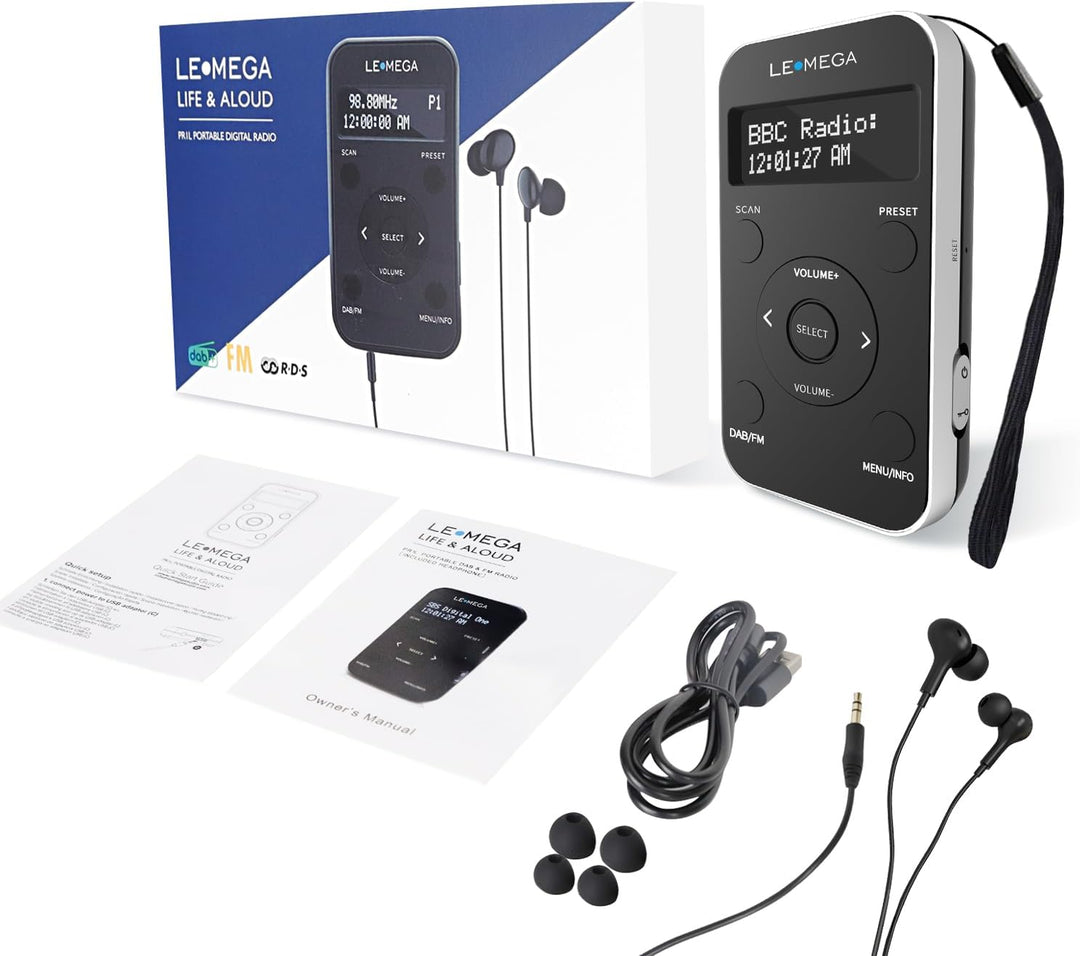 LEMEGA PR1L Taschen-DAB-Radio, FM-Radio, tragbares DAB+-Radio, inkl. Kopfhörer, wiederaufladbare Bat