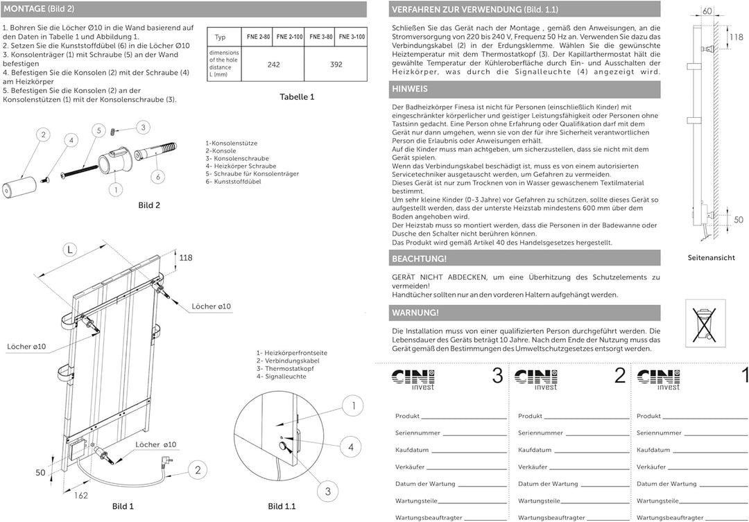 Finesa Badheizkörper elektrisch mit Thermostat – Design Badheizkörper Paneel flach – 1000x404 mm | 5