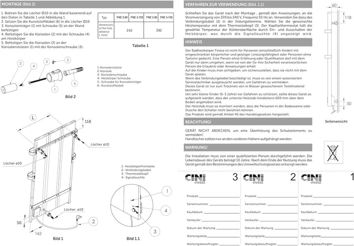 Finesa Badheizkörper elektrisch mit Thermostat – Design Badheizkörper Paneel flach – 1000x404 mm | 5