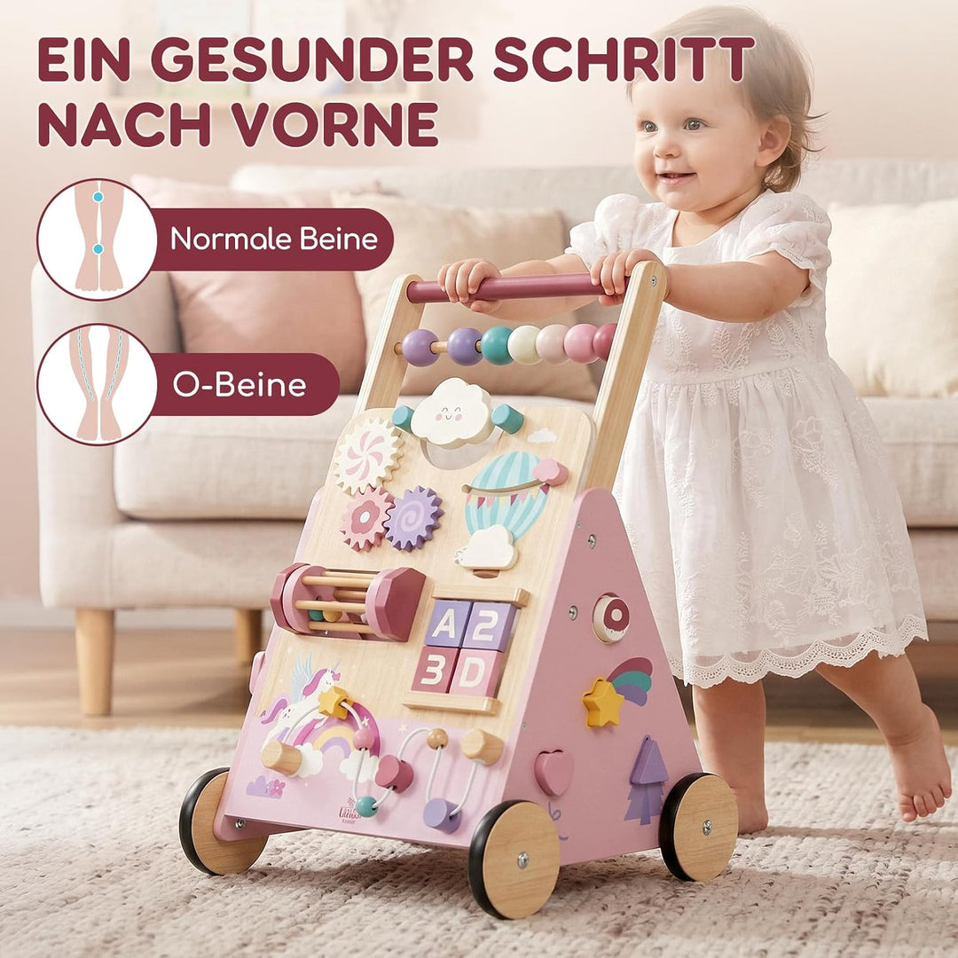 Lehoo Castle Lauflernwagen Holz mit Bremse, Einhorn Laufwagen ab 1 Jahr | Einstellbare Bremse, 10-in