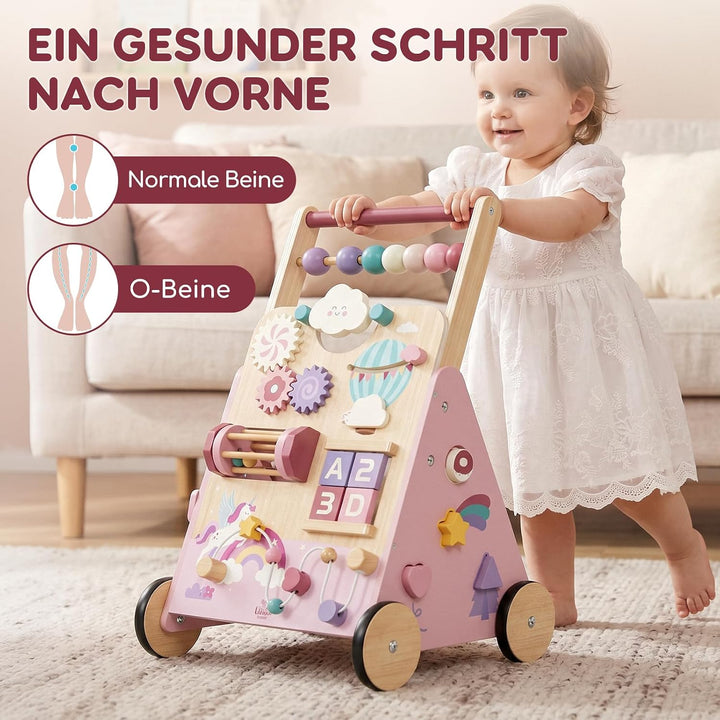 Lehoo Castle Lauflernwagen Holz mit Bremse, Einhorn Laufwagen ab 1 Jahr | Einstellbare Bremse, 10-in
