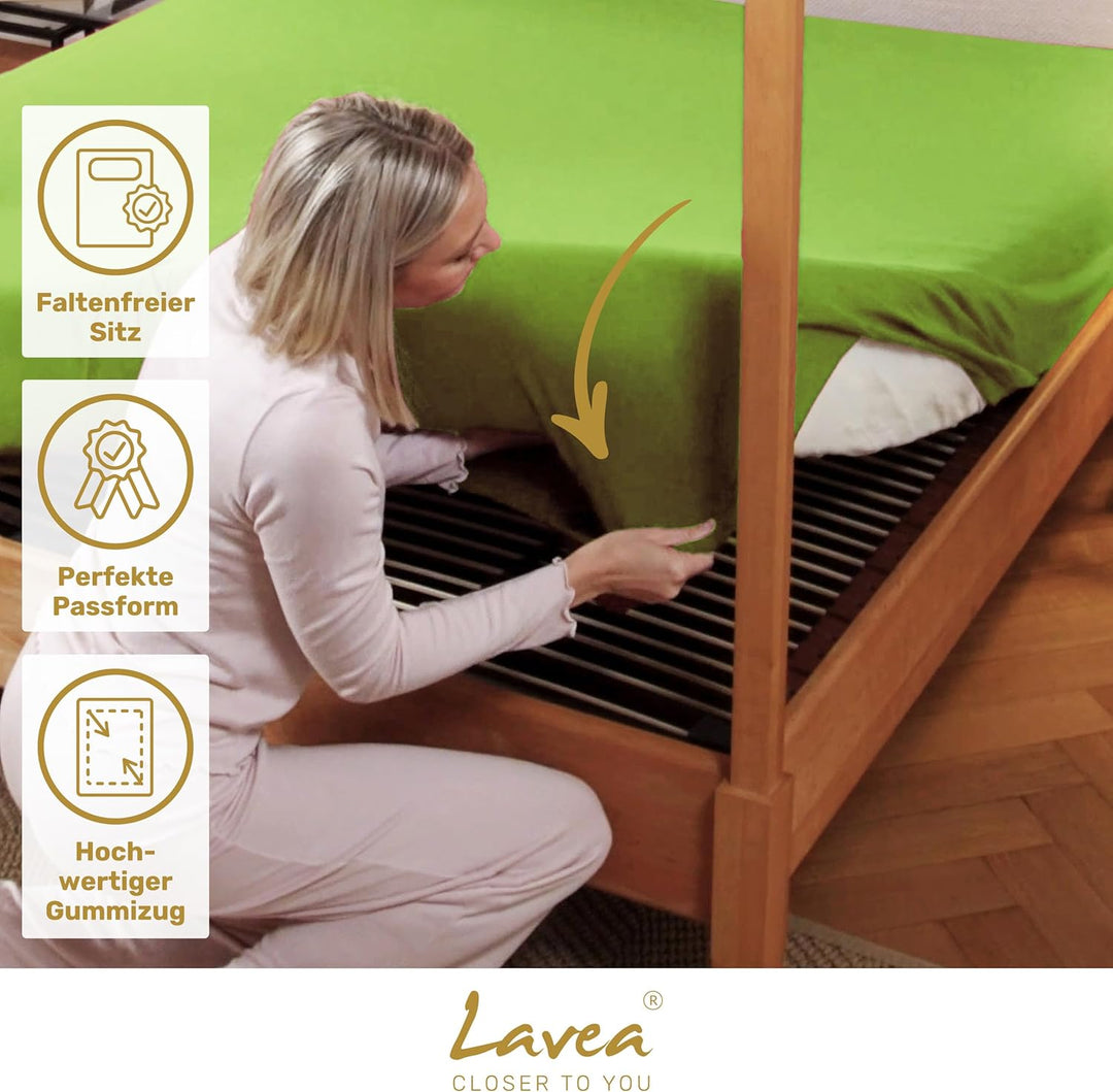 Lavea 2er Set Spannbettlaken, Doppelpack Spannbetttuch, Serie Maya, 90x200cm | 100x200cm, Apfelgrün,