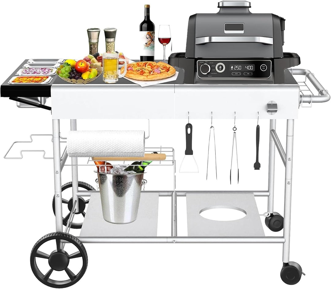 GFTIME 128 x 64 x 78cm Grillwagen Servierwagen für Weber Q Serie, Ninja Woodfire, Pizzaofen, Tischgr