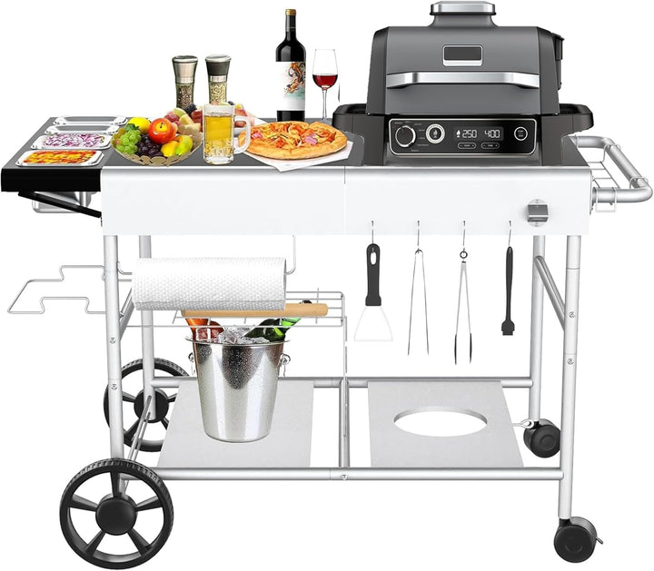 GFTIME 128 x 64 x 78cm Grillwagen Servierwagen für Weber Q Serie, Ninja Woodfire, Pizzaofen, Tischgr