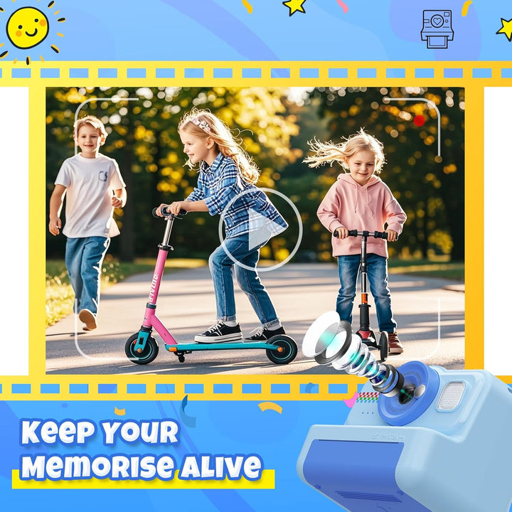 HiMont Kinderkamera Sofortbildkamera, 1080P Sofortbildkamera Kinder mit 32GB Karte & 3 Rollen Druckp