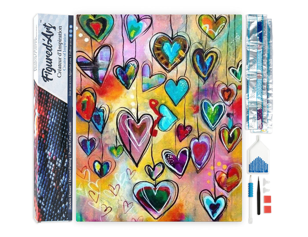 Figured'Art Diamond Painting Erwachsene 40x50cm Ganze Leinwand gerollt Herzen 5D Bilder Eckige Stein