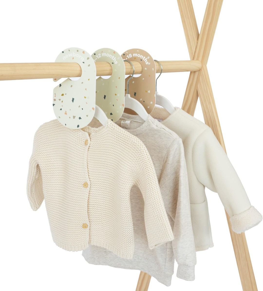 3 Sprouts Baby-Schrank-Organizer-Set – 15 Kinderzimmer-Kleiderbügel mit Trennwänden in 8 Grössen, Sc
