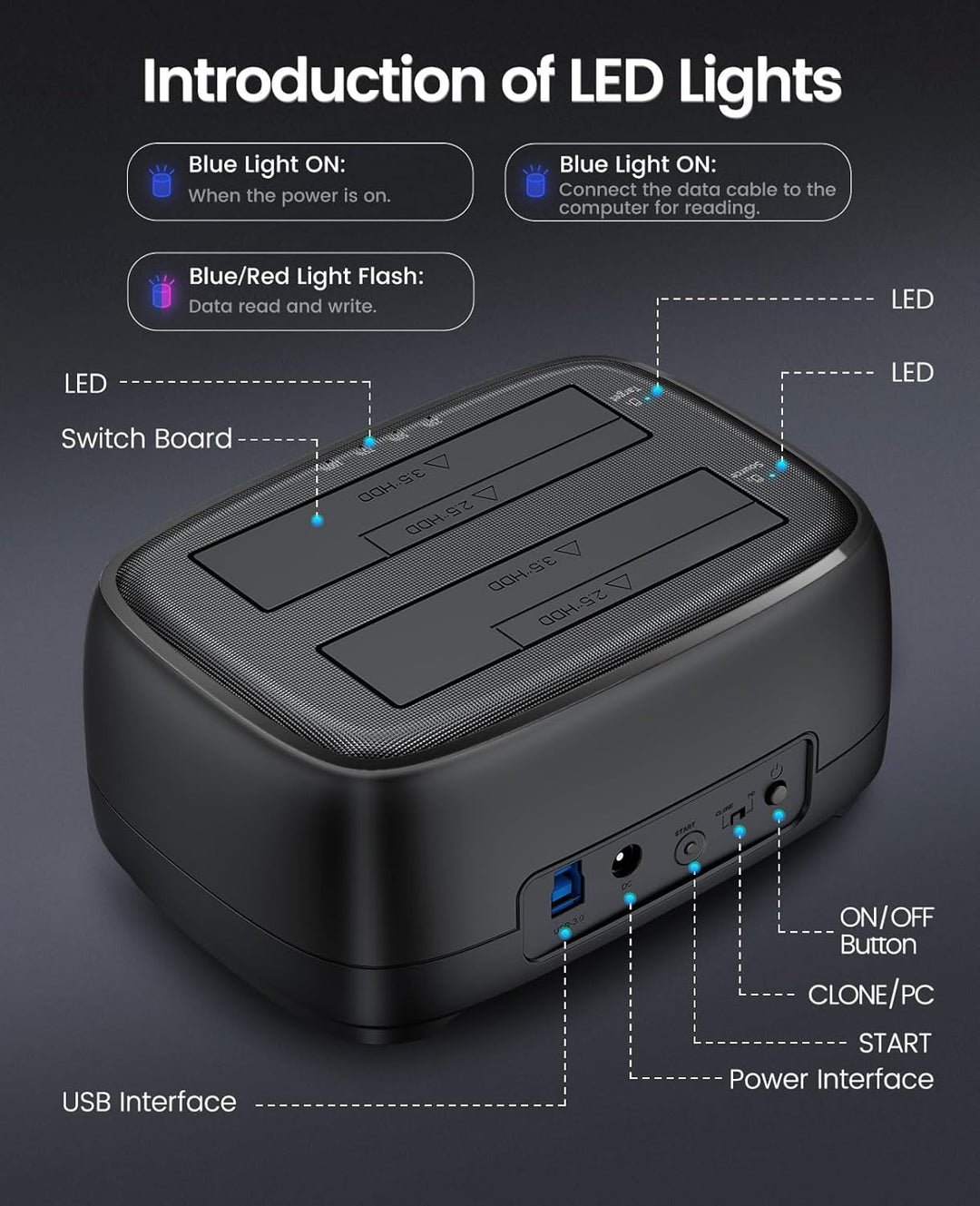 ORICO Offline-Klonen 3,5 Zoll Festplatten Dockingstation,Dualschacht USB 3.0 HDD Docking Station für
