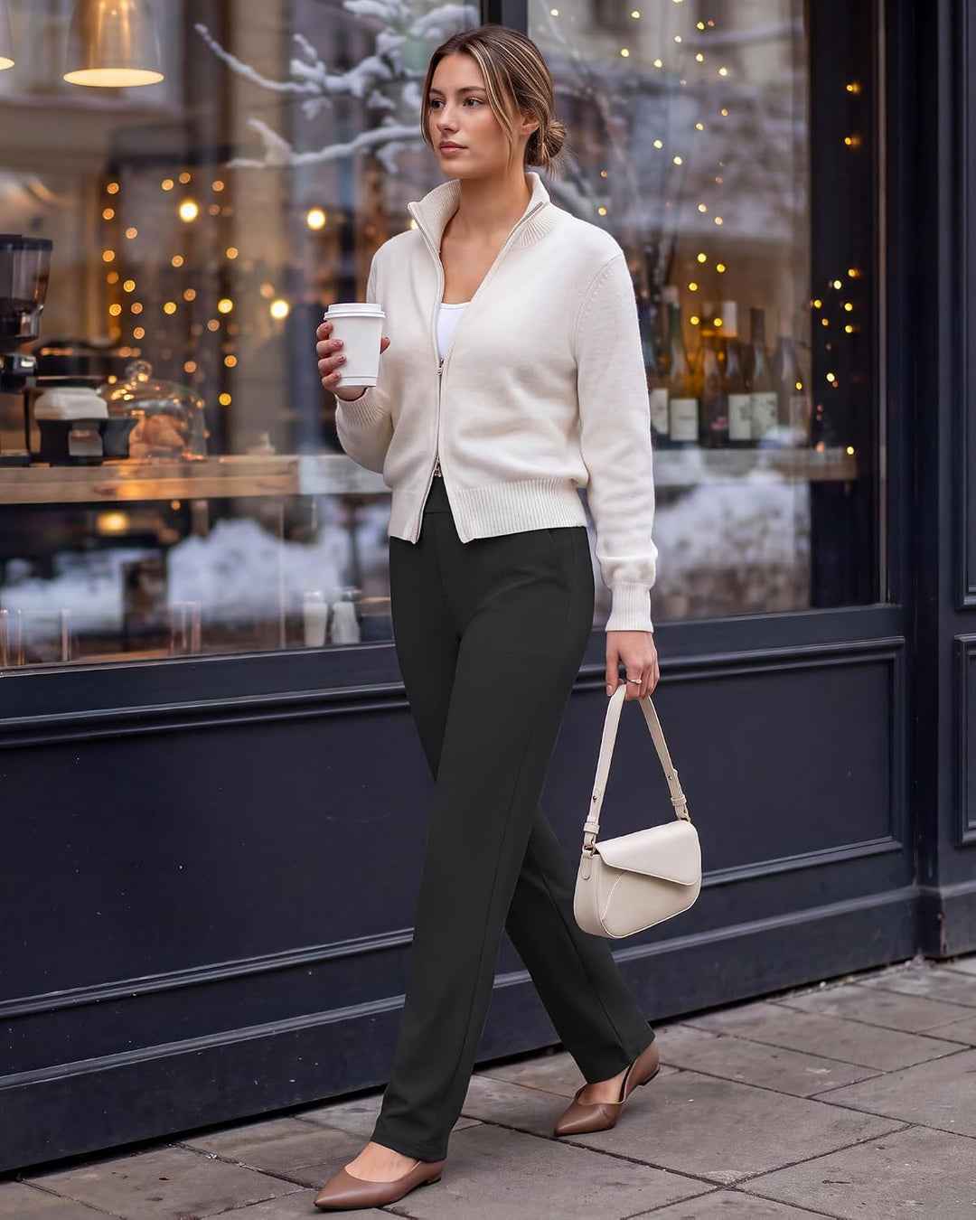 G4Free ShiftReady Yogahose Damen Gerade Bein Elegant Stretch Bequeme Anzughose mit Taschen High Wais