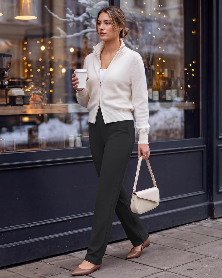 G4Free ShiftReady Yogahose Damen Gerade Bein Elegant Stretch Bequeme Anzughose mit Taschen High Wais