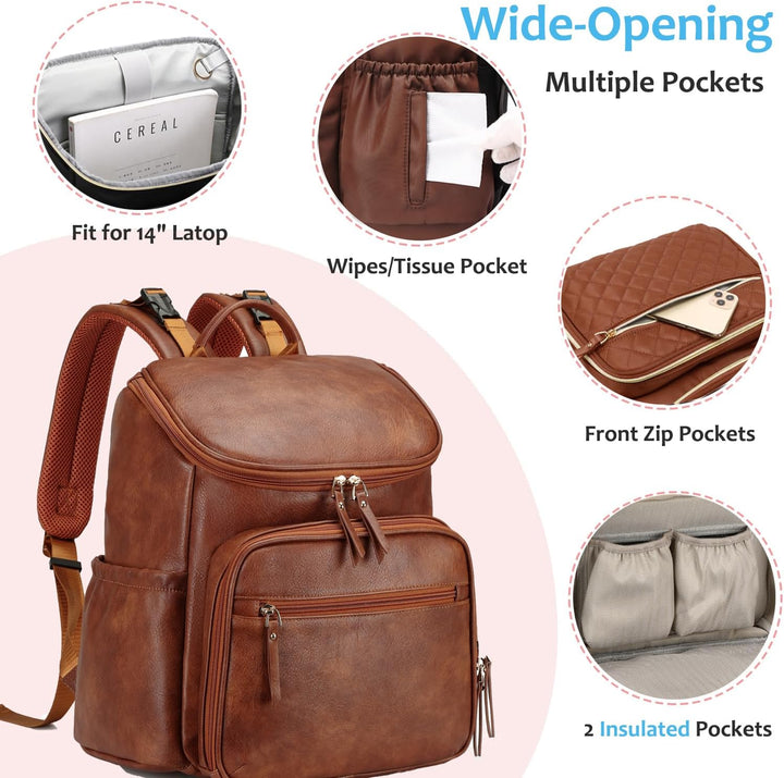 LORADI Large Capacity Diaper Bag Backpack with Storller Clips, Water-Resistant Travel Backpack with