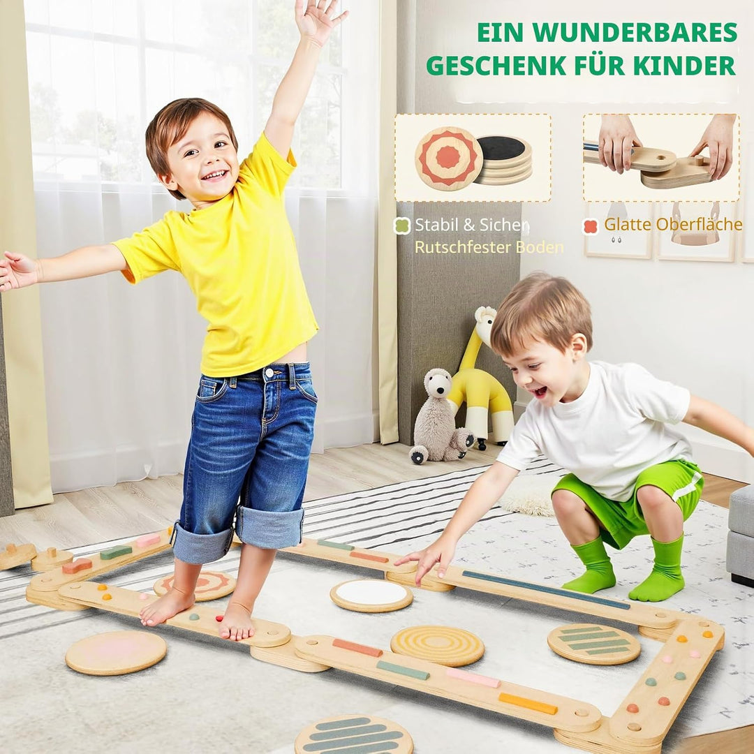 Holz Schwebebalken mit Balanciersteinen Kinder Montessori Balance Board Kleinkind Sensorik Matten Mo