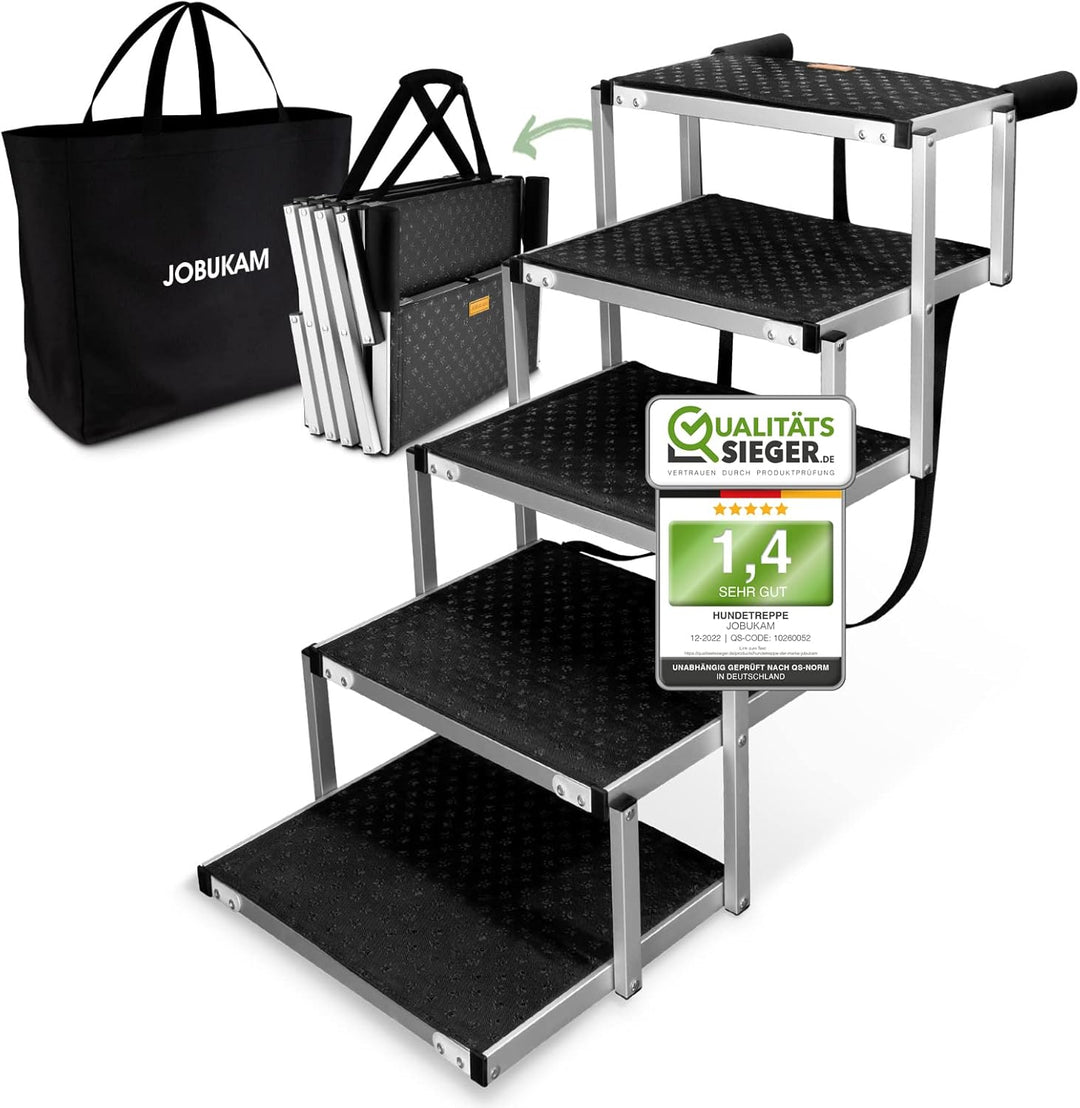 JOBUKAM Hundetreppe Auto 65cm - Extra Stabile 5 Stufen Hundeleiter bis 70kg - Faltbare Hundetreppe f