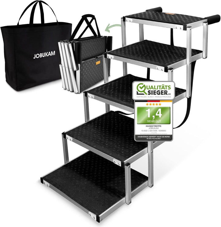 JOBUKAM Hundetreppe Auto 65cm - Extra Stabile 5 Stufen Hundeleiter bis 70kg - Faltbare Hundetreppe f