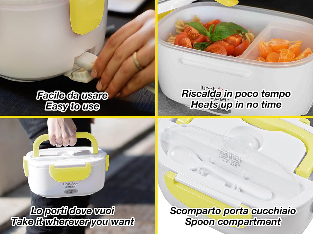 Beper Lunch & Go - Wärmende Lunchbox, tragbarer elektrischer Speisenwärmer, 2 herausnehmbare Behälte