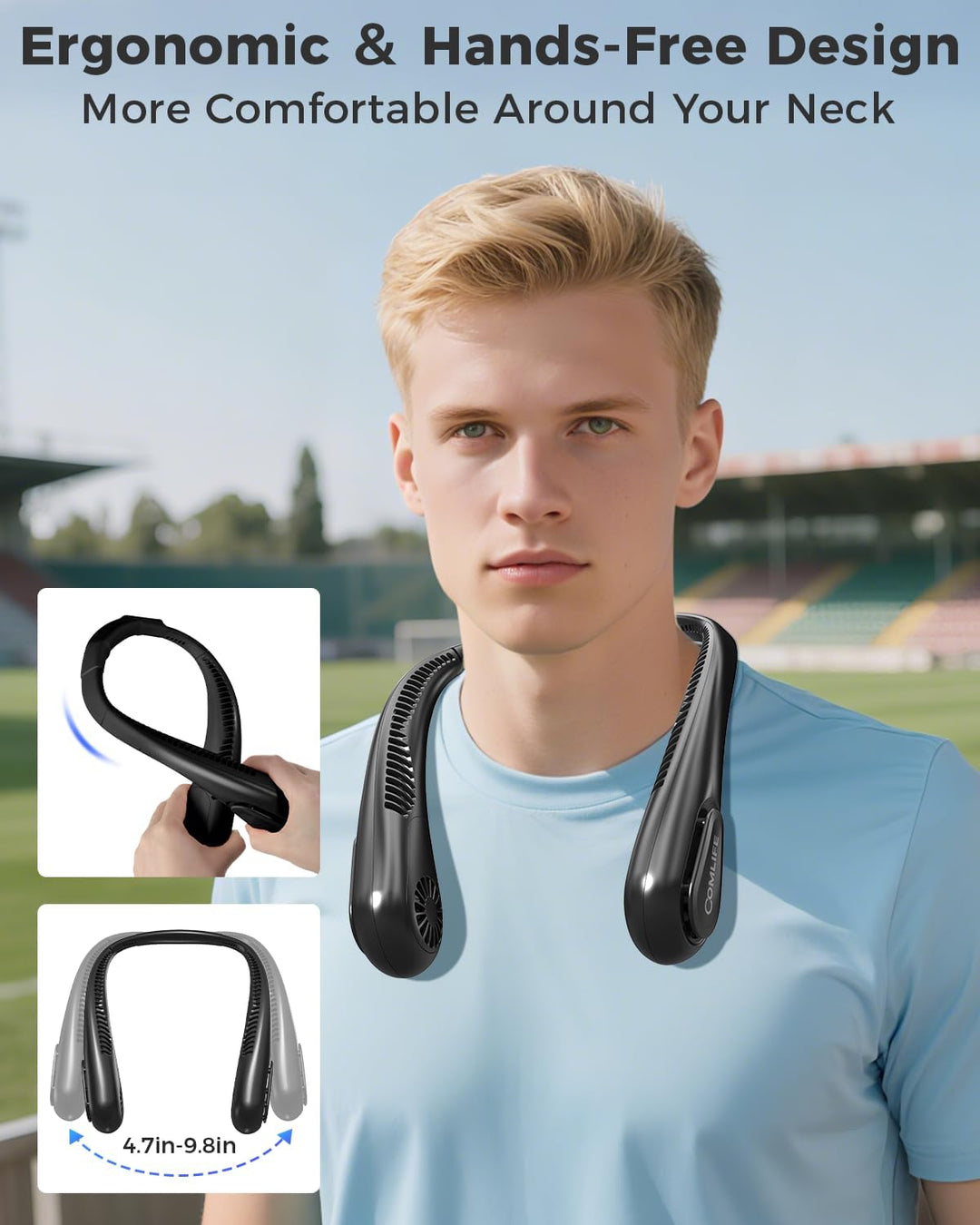 COMLIFE Tragbarer USB Ventilator, Mini Ventilator mit 5000mah Akku, 3 Geschwindigkeiten, Nackenventi