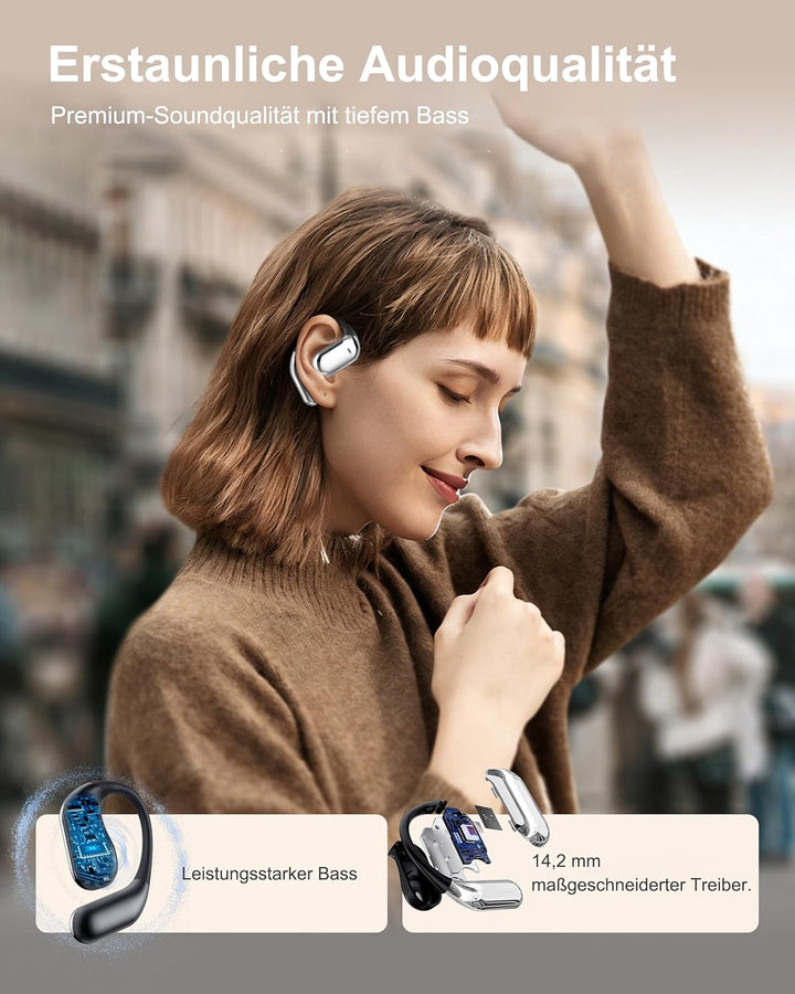 Open Ear Kopfhörer 50 Std Bluetooth 6.1 KI Kopfhörer 1 std Schnellladung Kabellos HiFi Kopfhörer mit