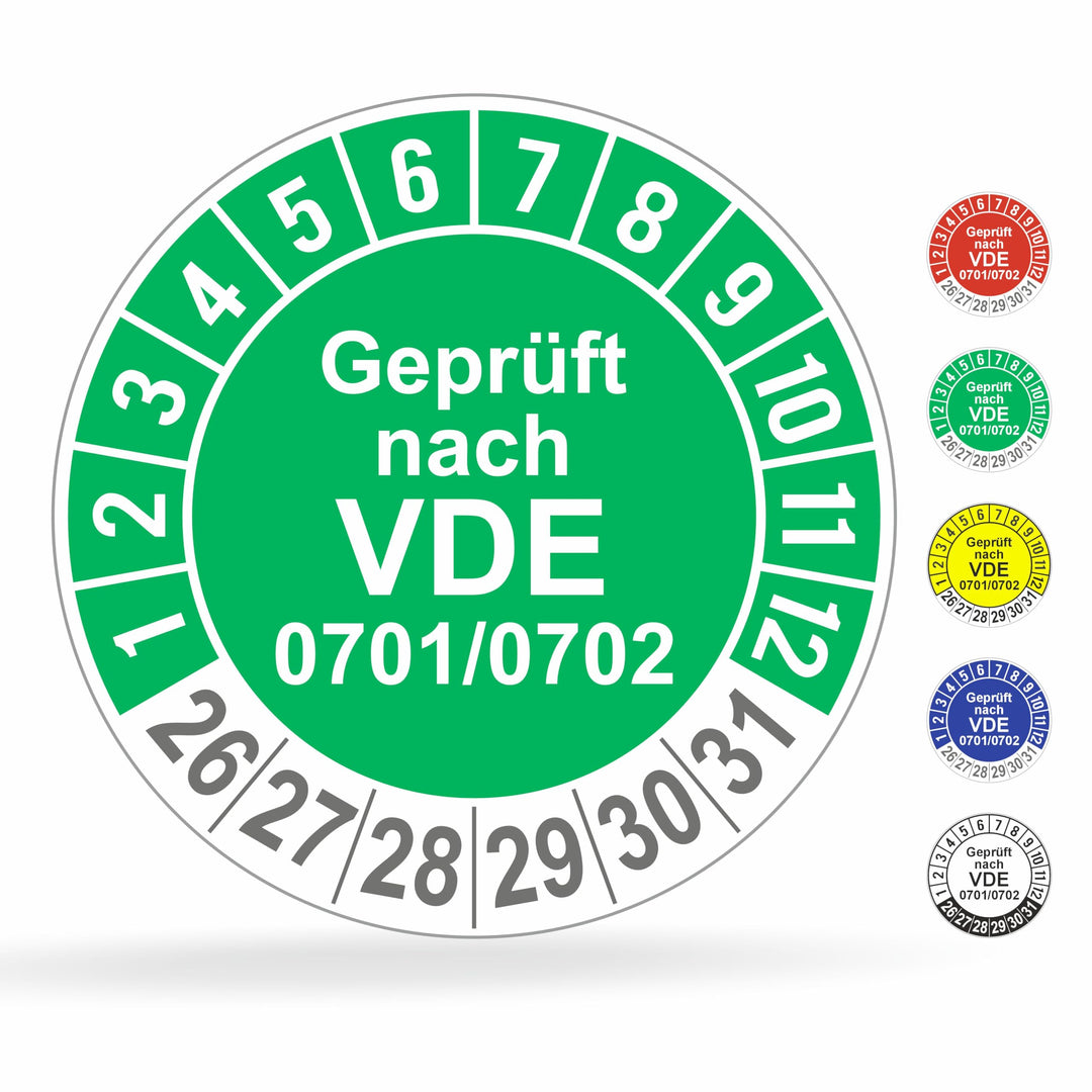 Fluxxx 1120 Stk Prüfplaketten "Geprüft nach VDE", 20 mm Ø, Prüfetiketten nach DGUV V3, 2023-2028, se