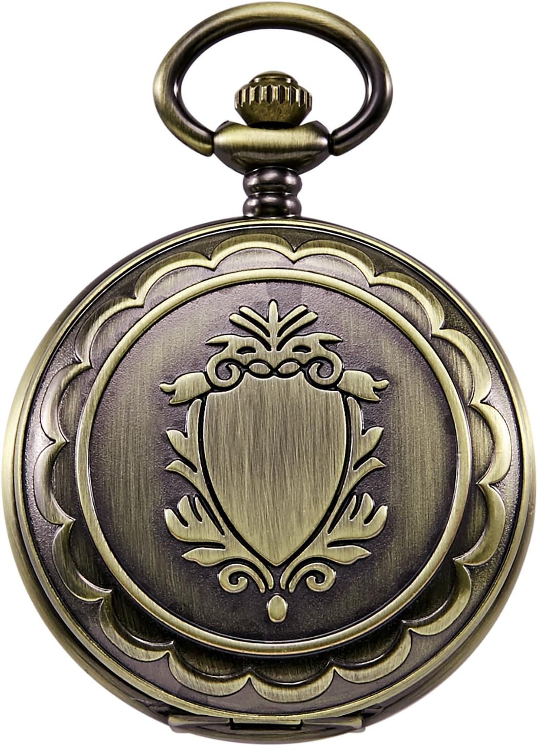 TREEWETO Unisex Taschenuhr mit Kette Analog Handaufzug Antik Skelett Römische Ziffern (Bronze054)