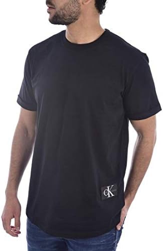 Calvin Klein Herren T-Shirt Kurzarm Badge Turn Up Sleeve Rundhalsausschnitt XXS Black (Ck Black), XX