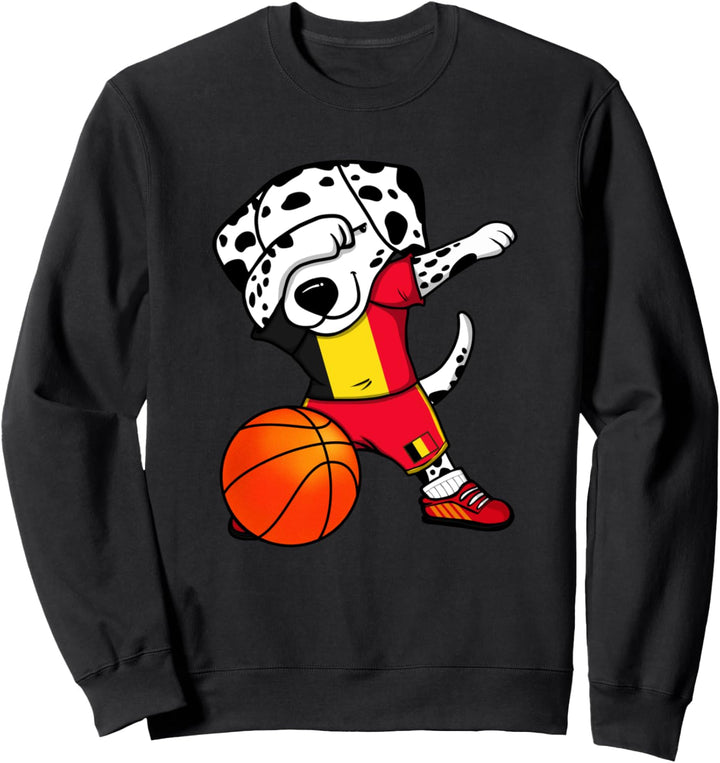 Dabbing Dalmatiner Hund Belgien Basketball Mannschaft Sport Sweatshirt