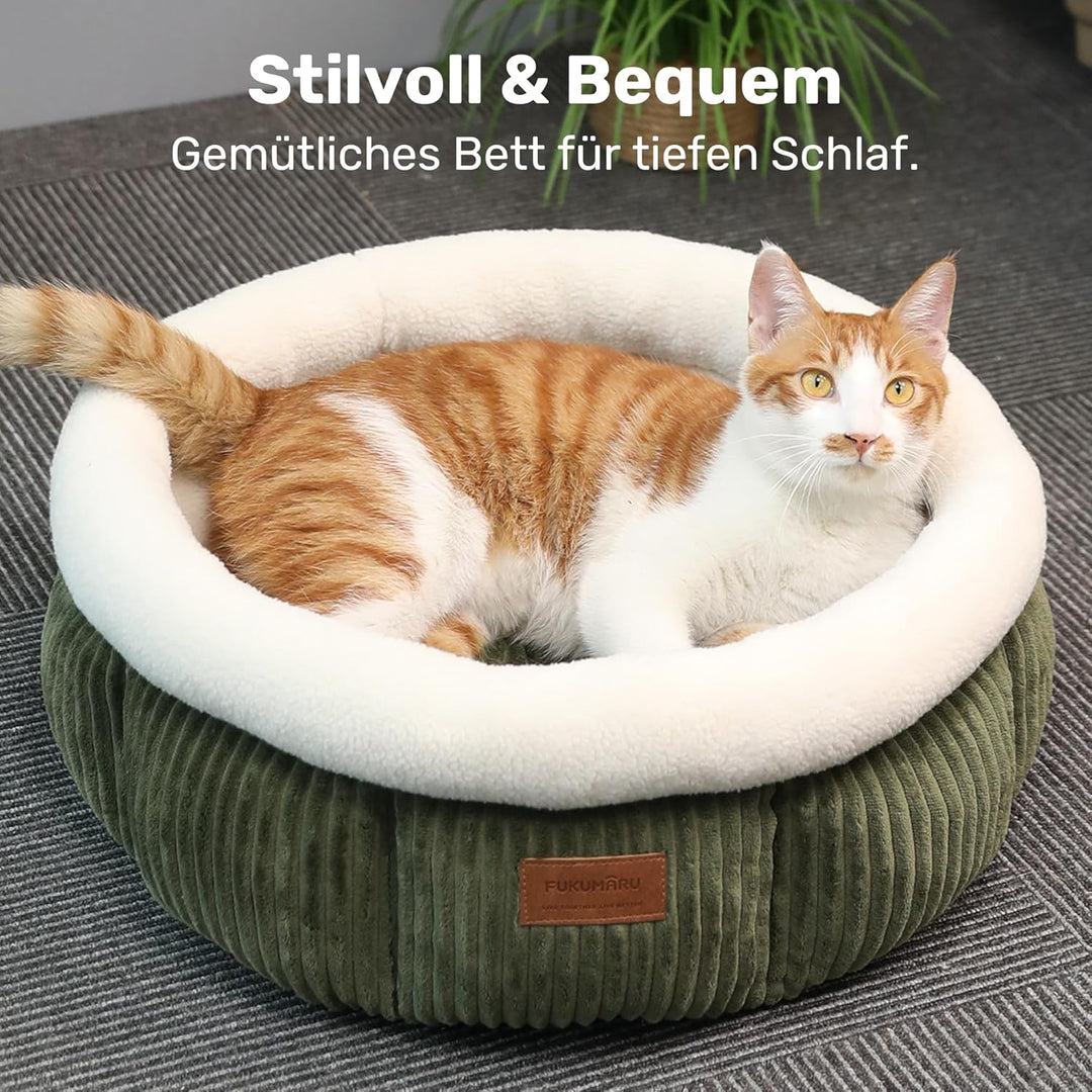 FUKUMARU Katzenbett waschbar Katzen Bettchen, 48x48x20cm Katzenkorb mit erhöhtem Rand, weiches Bett
