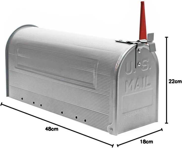 Wiltec US Mailbox Silbergrau 180 x 220 x 480 mm, amerikanischer Briefkasten mit Fahne, Wandbriefkast