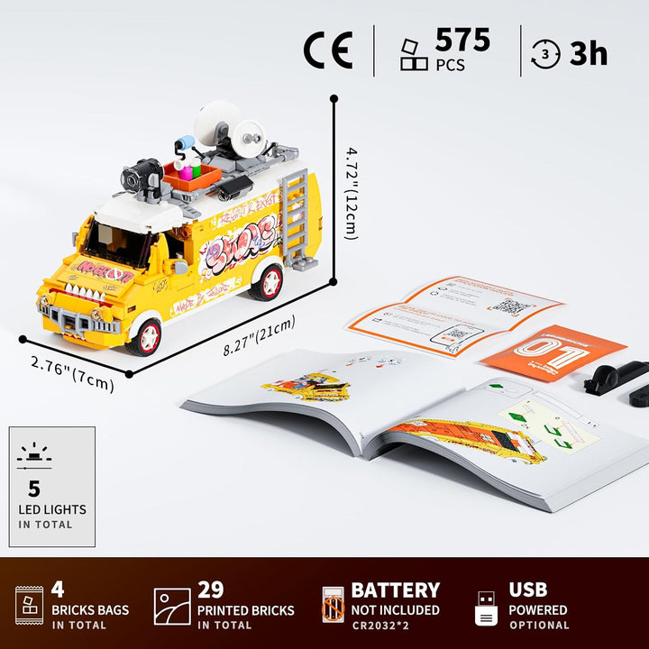 Lumibricks Street-Fusion Graffiti Crew Beleuchtetes Bauset, 575 Teile Graffiti-Truck mit LED-Beleuch