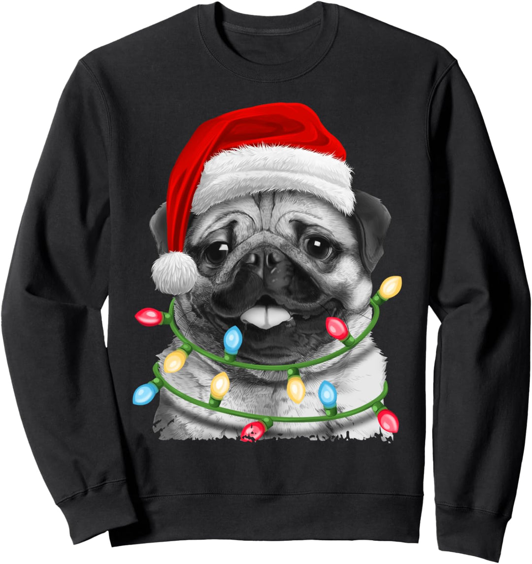 Pug Santa Christmas Tree Lights Xmas Boys Pugmas Dog Dogmas Sweatshirt