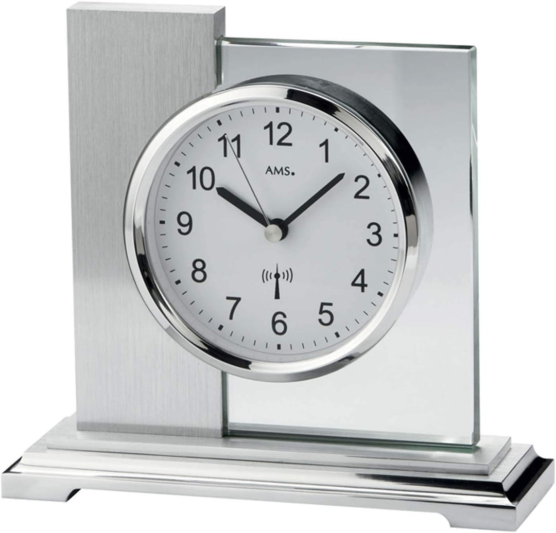 AMS F5140 Funk Tischuhr, Holz, Silber, 17 cm x 16 cm x 6 cm, Silber