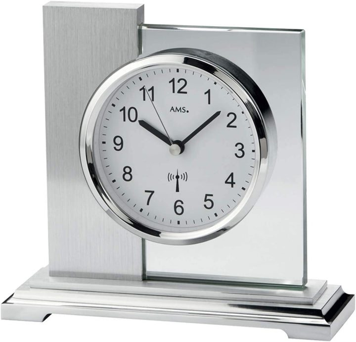 AMS F5140 Funk Tischuhr, Holz, Silber, 17 cm x 16 cm x 6 cm, Silber