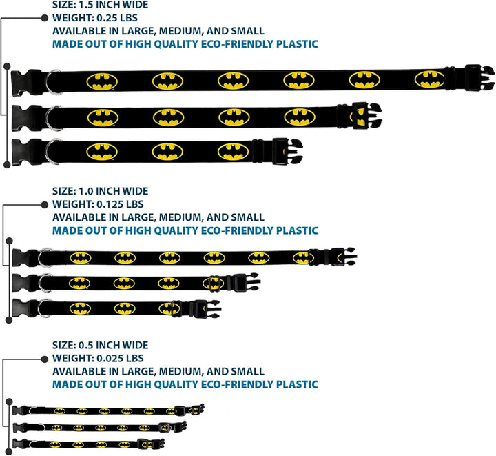 Buckle-Down Kunststoff-Halsband mit Clip, Batman-Schild, 2,5 cm breit, passend für Halsumfang von 38