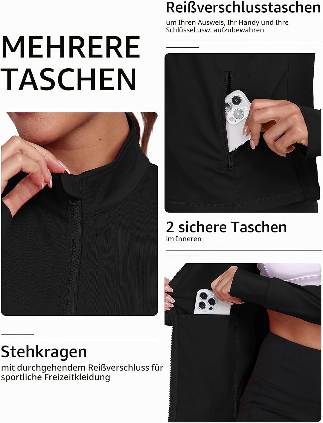MoFiz Sportjacke Damen Leicht Trainingsjacke Mikrofleece Sweatjacke Wandershirt mit Reissverschluss