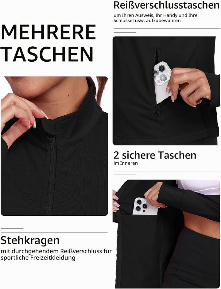 MoFiz Sportjacke Damen Leicht Trainingsjacke Mikrofleece Sweatjacke Wandershirt mit Reissverschluss