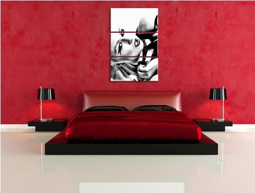 Pixxprint Sexy Woman mit Rose als Leinwandbild/Grösse: 3 Teilig (120x80 cm) cm/Wandbild/Kunstdruck/f