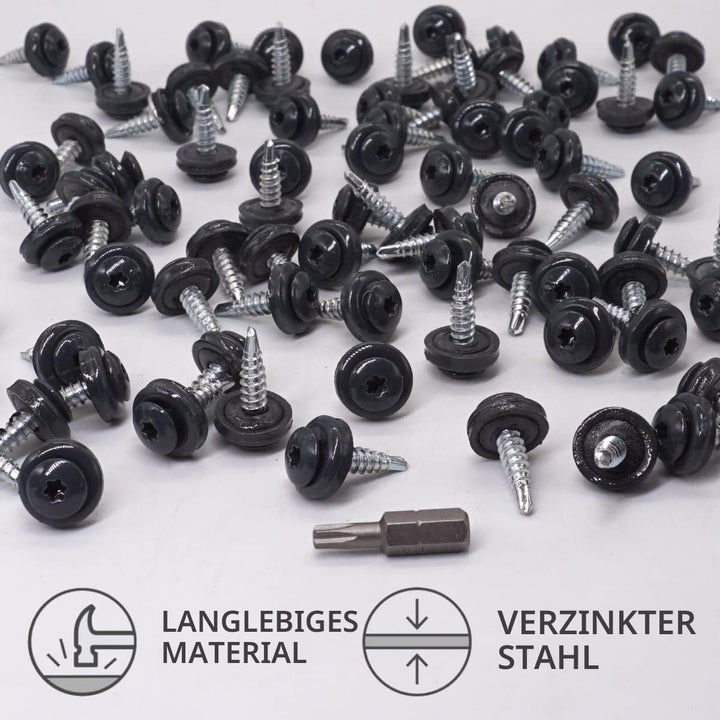 SKIR'CO (80 Stück) Metalldachschrauben 4,8 x 20 mm lackiert, selbstbohrende Schrauben mit EPDM-Unter