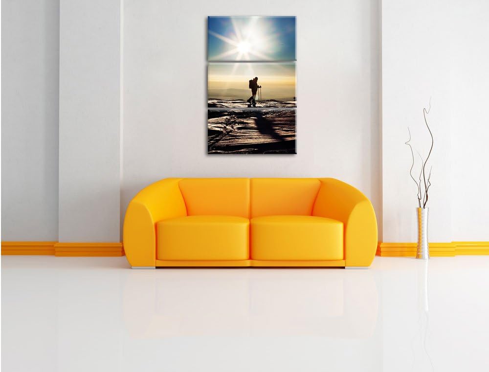 Pixxprint Wintersport Sonnenuntergang Ski als Leinwandbild | Grösse: 3 Teilig (120x80) | Wandbild| K
