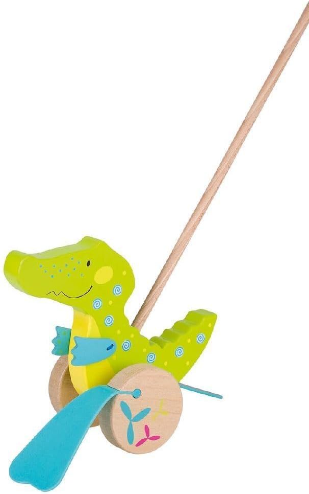 goki 54911 Schiebetier Krokodil, Susibelle, 25 x 12 x 60 cm, Holz, Lauflernspielzeug mit watschelnde