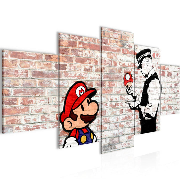 Runa Art Wandbilder Mario and Cop Banksy 5 Teilig Bild auf Vlies Leinwand Deko Jugendzimmer Wohnzimm
