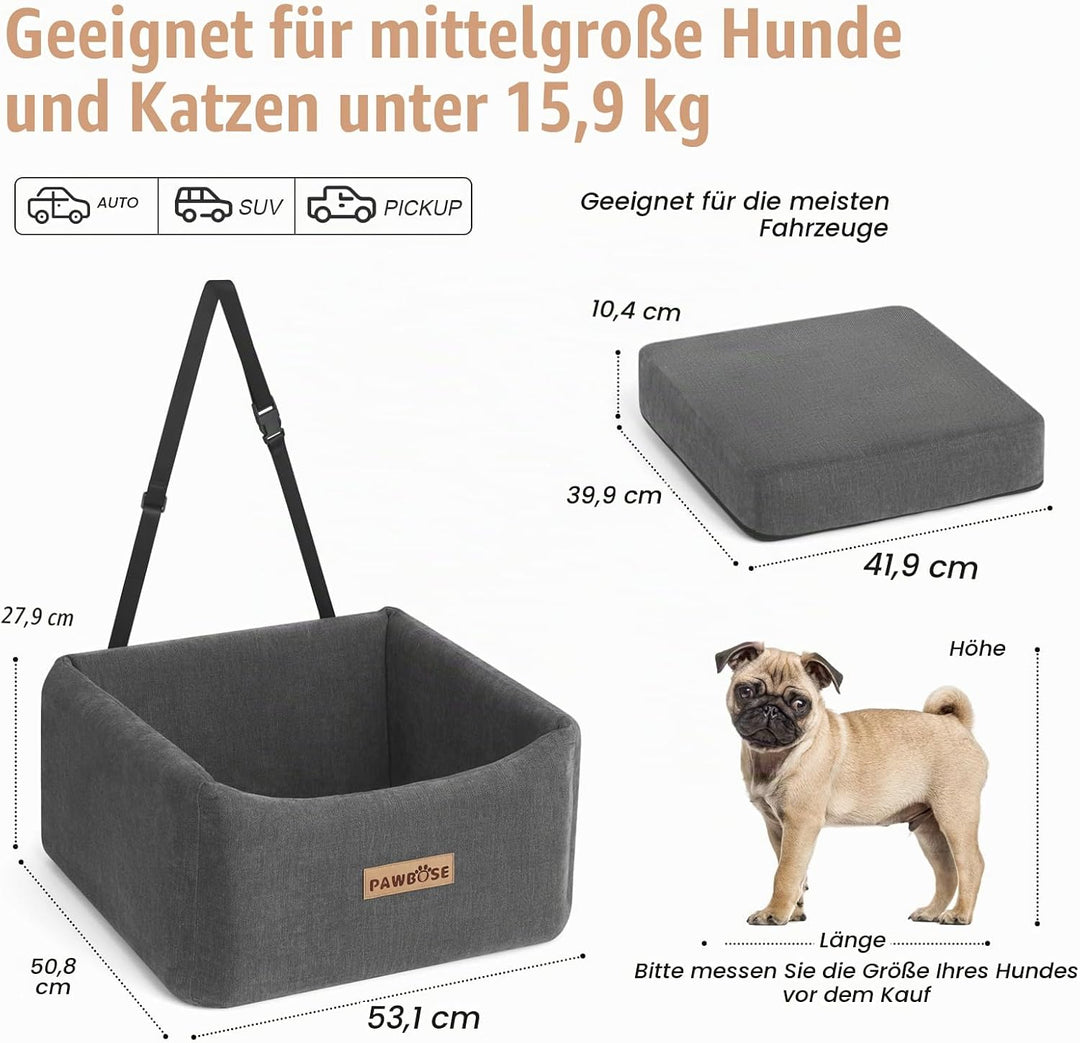 Hunde Autositz, Haustier Autositz für mittlere Hunde bis zu 15 kg, Hund Booster Autositz mit Hund Si