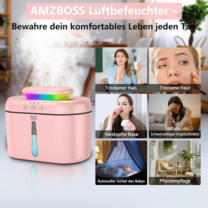 Luftbefeuchter – Ultra-leise, Grosskapazität, mit 7-farbiger Atmosphärenbeleuchtung, automatische Ab