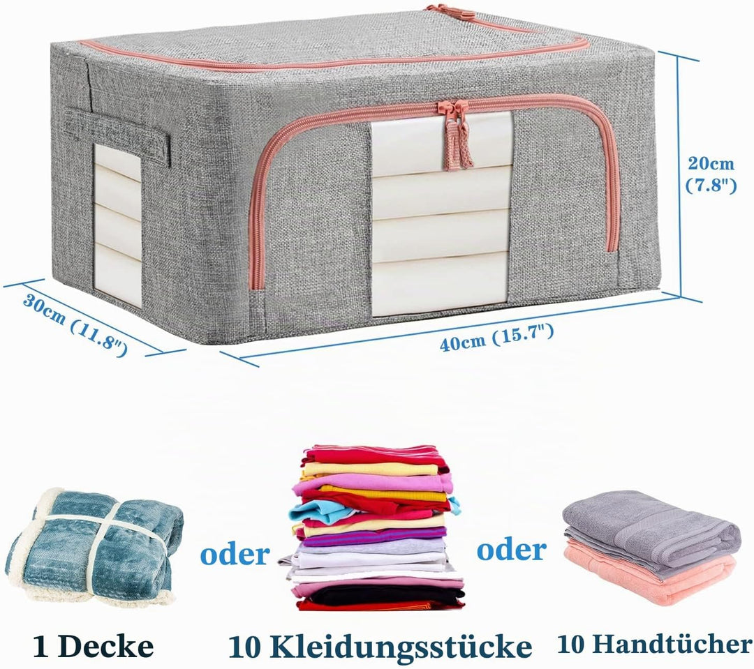 FUSACONY Kleideraufbewahrung Box 2 Stück, Faltbar Kleideraufbewahrung mit Metallrahmen und 2 Fenster