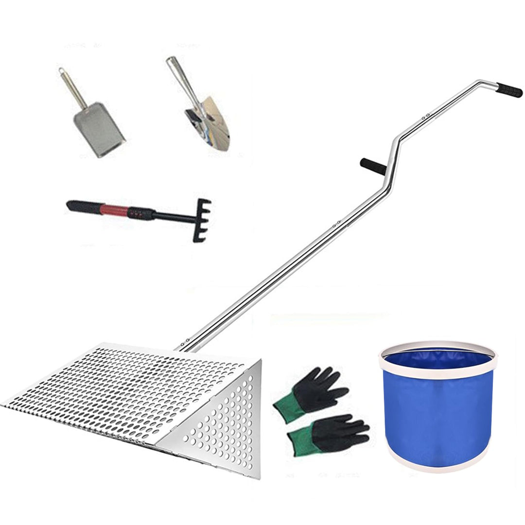 Strandrechen, Sandflohharke Set Aus Edelstahl, Abnehmbarer Langer Stiel | Mit Eimer, Handschuhe, Sch