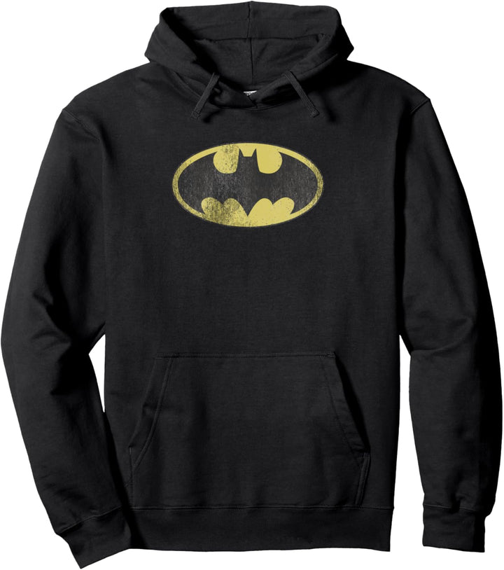 Batman Retro Bat Logo Distressed Pullover Hoodie