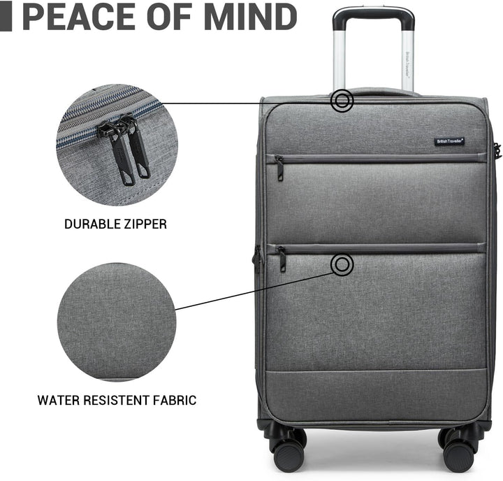British Traveller Koffer Trolley Mittelgross Reisekoffer 4 Rollen Leicht Weichgepäck Handgepäck Koff