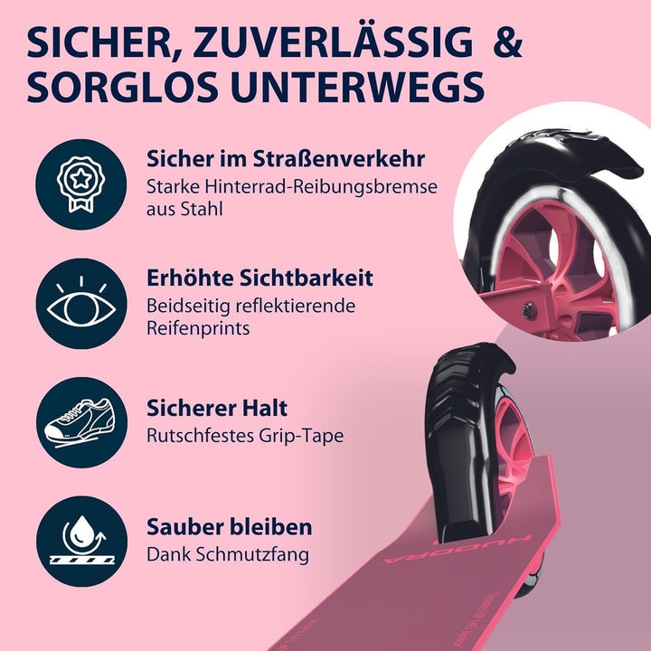 HUDORA Scooter Up 145 Junior - Hochwertiger & sicherer Kinder Roller ab 3 Jahre - Zusammenklappbarer