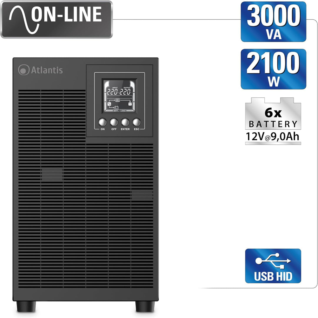 Atlantis A03-OP3002XLN UPS OnLine 75% leiser unterbrechungsfreier Server Doppelwandler Reine Sinuswe
