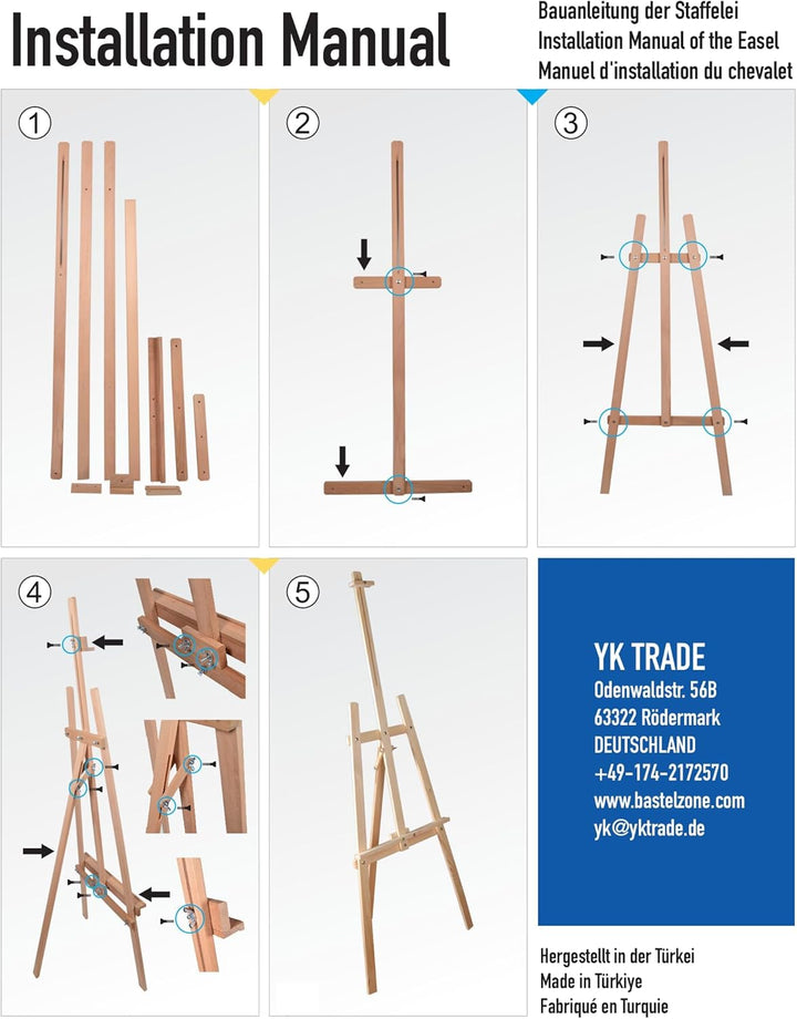 XXL Staffelei Gross 170 cm aus Kiefernholz für Leinwand bis 100 cm. Geeignet für Kinder und Erwachse