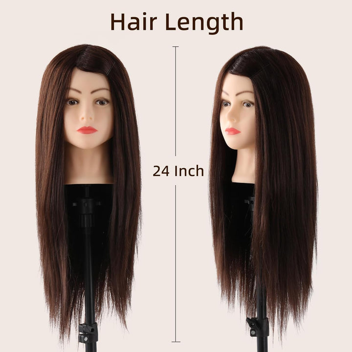 Frisierkopf 80% Echthaar Übungskopf 24 Zoll Frisieren Trainingsköpfe für Friseure Ausbildung Kopf Mi