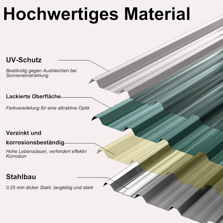 HENGMEI Metal Trapezblech 24 x Dachplatten 14m² Trapezoidal Sheet Wellplatten Dach 129cm x 45cm Galv